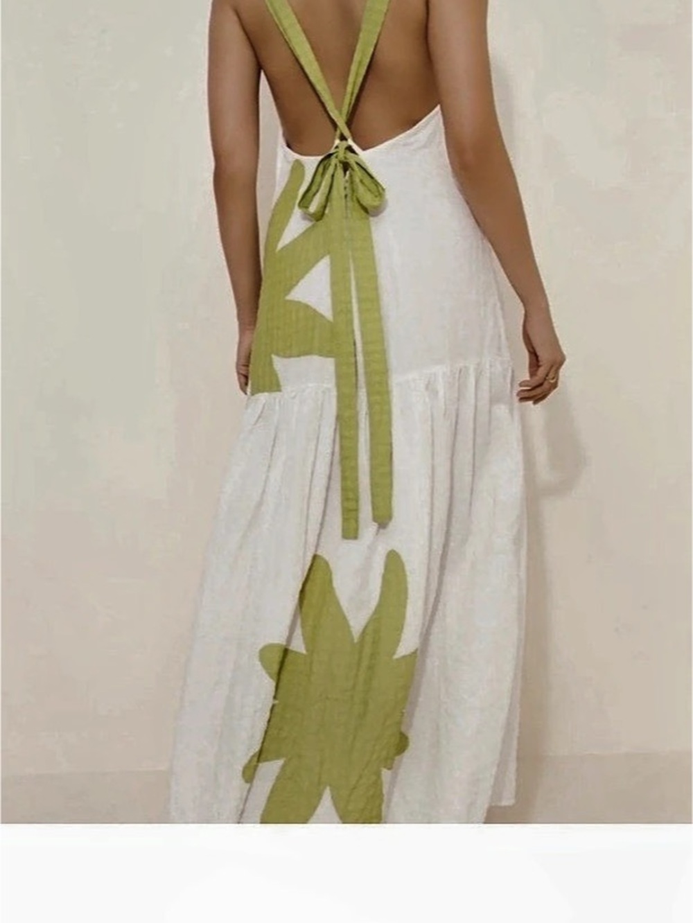 White & Green Open Back Maxi Dress - Picture 2 of 4
